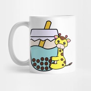 Baby Kawaii Giraffe Hugs Sweet Bubble Tea Blue Boba Tea Mug